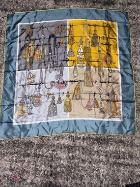 Hermes Silk passementerie  Scarf in Teal, Mustard & Cream